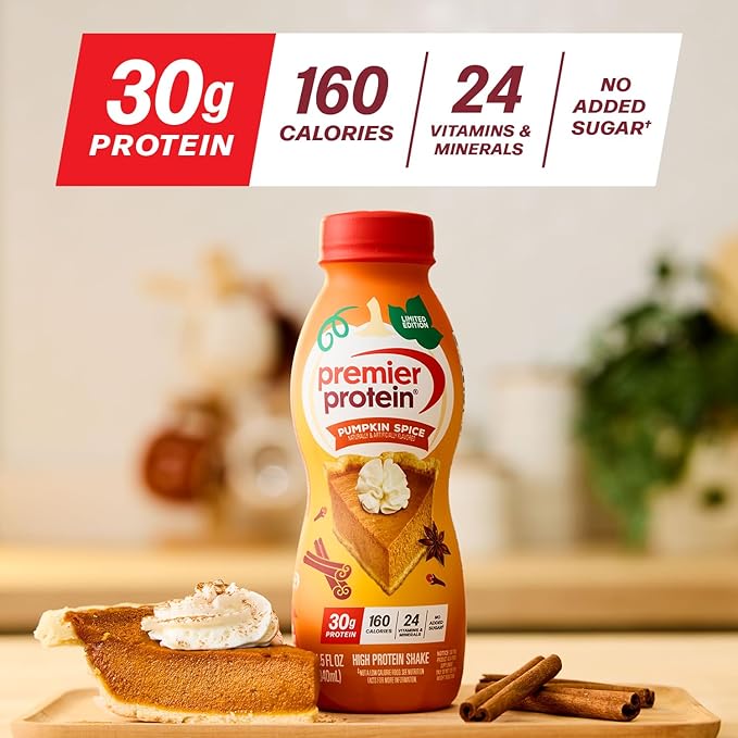 Premier Protein Shake, LIMITED EDITION Pumpkin Spice, 30g Protein, No Added Sugar, 24 Vitamins & Minerals to Support Immune Health, 11.5 fl oz (24 Pack)