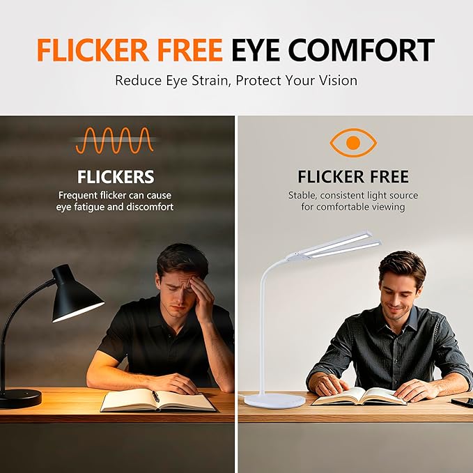 G Keni LED Desk Lamp with 180° Foldable Shade, 2400 Lux Bright Adjustable Desk Lamp, 360° Gooseneck, 5 Color Modes Stepless Dimming, Auto Off Timer, Modern Office Desk Lamp for Home Study Workbench
