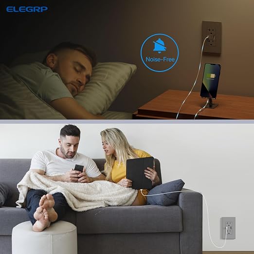 ELEGRP Charger Wall Outlet With USB A & C Ports, 20 Amp Duplex Tamper Resistant Receptacle Plug NEMA 5-20R, Wall Plate Included, UL Listed, 10 Pack, Matte Grey