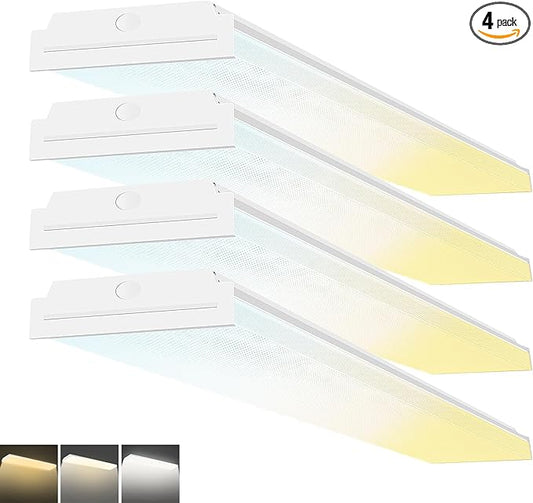 FAITHSAIL Dimmable 4FT LED Wraparound Light, 3 CCT 3000K/4000K/5000K, 30W/40W/50W, 3500lm/4600lm/6000lm, 4 Foot Led Shop Light & Kitchen LED Light Fixture, 48 Inch Flush Mount Light Fixture, 4 Pack