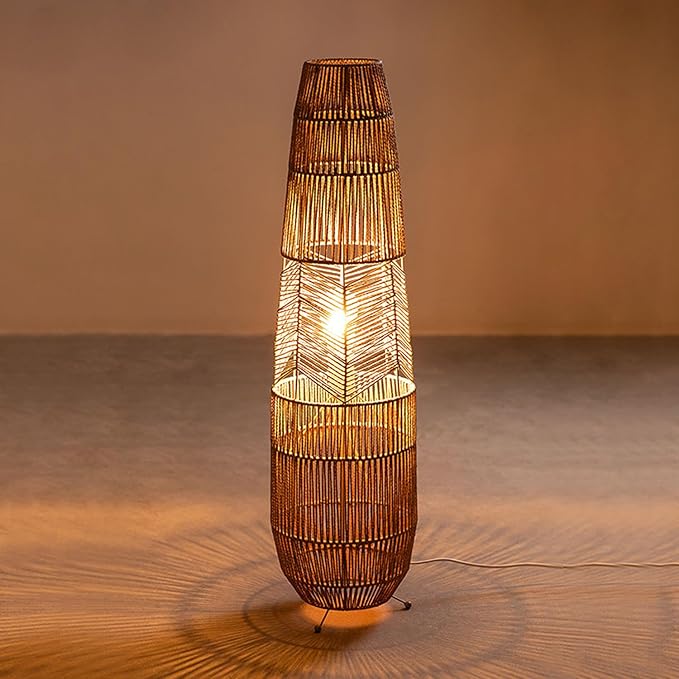 MIXL-Rope-Weaving Floor Lamp with Foot Switches,Dimmable Led Boho Floor Lamps,Minimalist Reading Lamp Floor Standing,Bohemian Style Standing Lamps for Bedroom Study and Living Room
