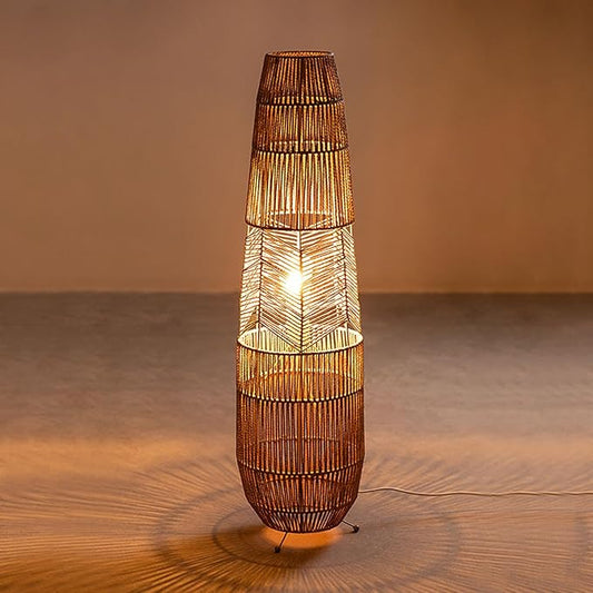 MIXL-Rope-Weaving Floor Lamp with Foot Switches,Dimmable Led Boho Floor Lamps,Minimalist Reading Lamp Floor Standing,Bohemian Style Standing Lamps for Bedroom Study and Living Room