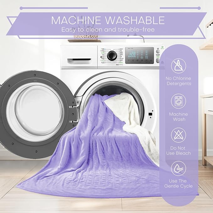 Electric Heated Blanket King Size 90"x100", Dual-Sided Coral Fleece & Sherpa Fabric, 4 Heat Settings & 10H Auto Off, Soft Warm for Home Office Bed Couch, Machine Washable, Dual Control, Light Purple