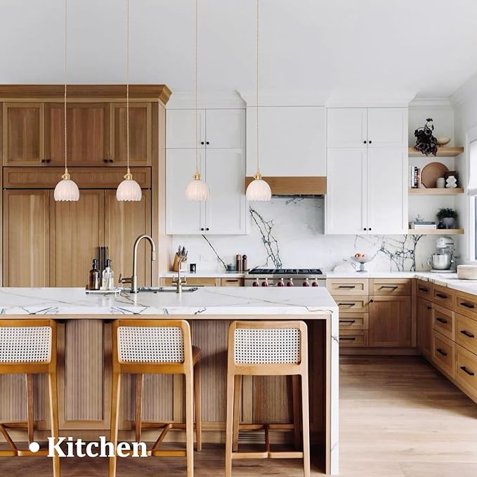 Shenmoyl Pendant Light 2 Pack with White Tulip Glass Lmapshade, Brass Vintage Pendant Light Adjustable Hanging Light for Kitchen Island Dining Room Hallway