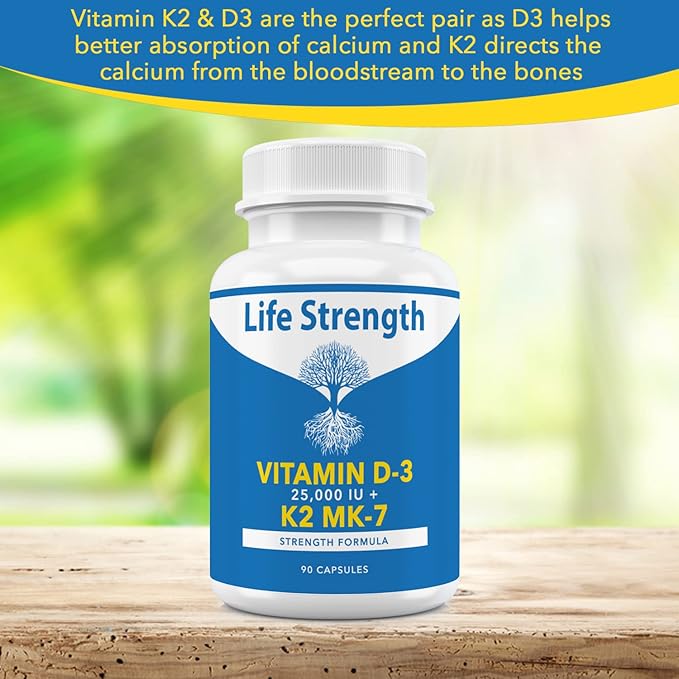 Supplément de vitamine K2 (MK7) + D3 25 000 UI - Extra Fort, Sans OGM, Facile à Avaler, Sans Additifs - Soutient la Santé Immunitaire et Osseuse