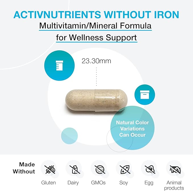 XYMOGEN ActivNutrients 鉄分なし - ウェルネス、免疫、エネルギー、気分をサポートするマルチビタミンマルチミネラル - キレートミネラル+活性Bビタミンと葉酸配合 (60カプセル)