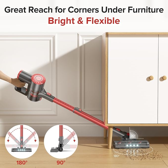 Tipdiy Cordless Vacuum Cleaner with Self-Standing, 40KPA Stick Vacuum Cleaners for Home, 8-in-1 Lightweight Rechargeable Vacuum, 7-Layer Filtration,Ideal for Carpet, Pet Hair, Hardwood Floors