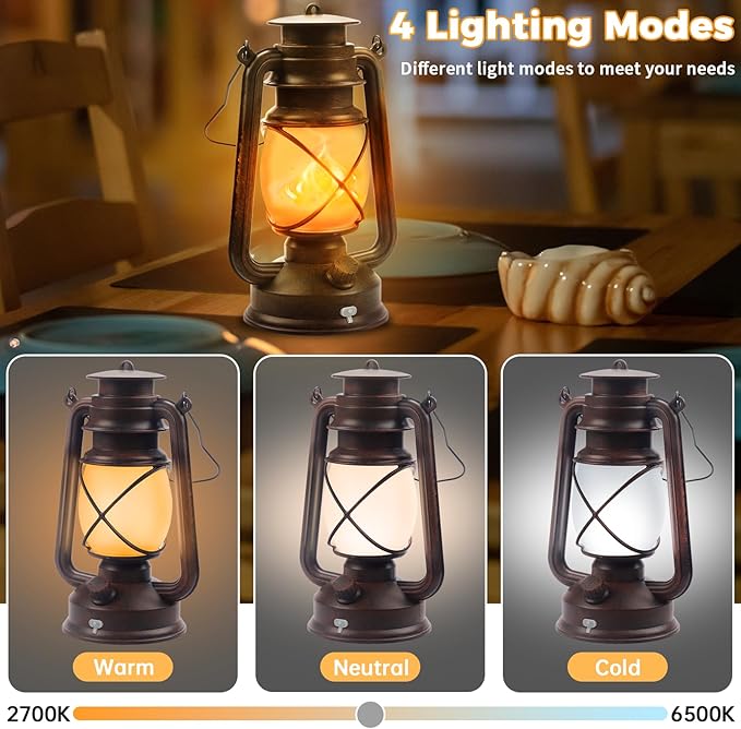 4 Pack Bronze Vintage 4 Modes Light LED Lanterns，Rechargeable Dancing Flame Lanterns Decorative Outdoor&Indoor, Remote Control Waterproof Hanging Lights for Camping,Patio Garden Pathway
