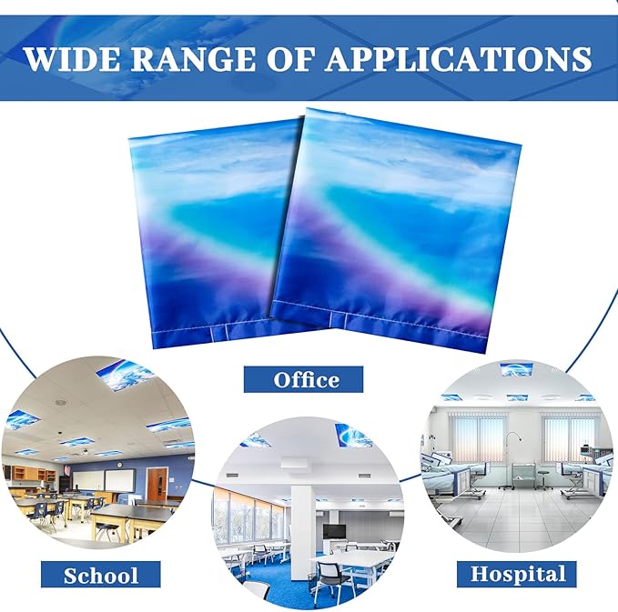 Hortsun 12 Pcs Fluorescent Light Covers Bulk, 4 x 2 ft Magnetic Fluorescent Drop Ceiling Lighting Covers Light Filter Shade for Home, Office, Hospital, School Classroom Decoration(Rainbow in Blue Sky)