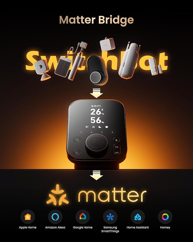 SwitchBot Hub 3 (3rd Gen), Smart Home Hub with 2.4" IPS Screen & Knob Control, WiFi Thermometer Hygrometer, IR Remote (Matter/Bluetooth 200m), Alexa/Google/Apple Home Compatible