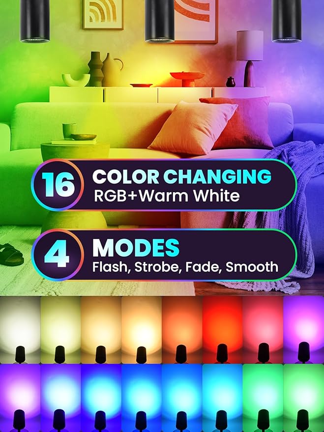 10W LED Spot Lights Indoor RGB Color Changing Uplighting with Remote, 120V Christmas Spotlight Plant Accent Light with Switch for Halloween Party Decoration, 5FT Code, 1 Pack
