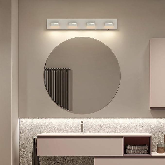 Joosenhouse 4-Light Brushed Nickel Vanity Light for Bathroom, 29.92-Inch 5CCT Dimmable LED Vanity Lighting Fixture, 32W Modern Makeup Light with Adjustable Brightness