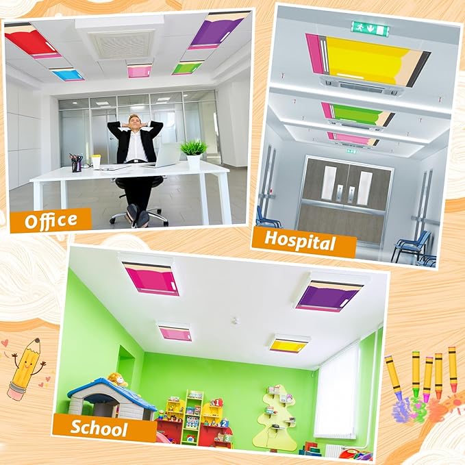 8 Pcs Fluorescent Light Covers with 80 Magnets Decorative for Classroom Ceiling Lights 4 x 2 Feet Magnetic Light Cover Filter Easy Install for Office Hospitals Drop Home Ceiling Supplies (Pencil)