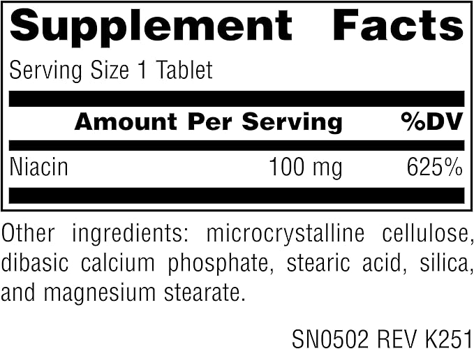 Source Naturals Niacine, Vitamine B-3, Sans OGM, 100 mg - 250 Comprimés
