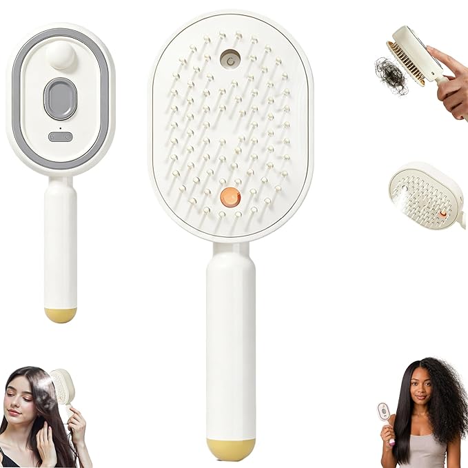 Electric Spray Air Cushion Massage Comb, Electric Spray Massage Comb, Rechargeable & Detangling, Electric Steam Brushs for Hair, Rechargeable Steam Hair Straightener (White-1PC)