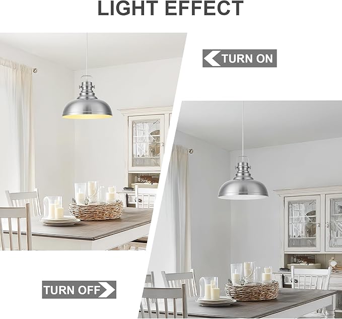 Refice Brushed Nikcel Farmhouse Pendant Lights Industrial Pendant Lighting for Kitchen Island Adjustable Height Dome Hanging Lights for Barn, Dining Room 3 Packs