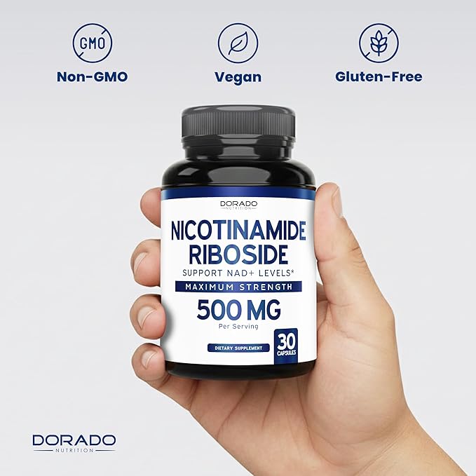 Nicotinamide Riboside 500mg (30 Gélules) Complément NAD - Complément NR pour Femmes et Hommes pour Soutenir les Niveaux de NAD+ - Booster de NAD - Testé par un Tiers - Végétalien, Sans OGM et Fabriqué aux États-Unis (30 Gélules)
