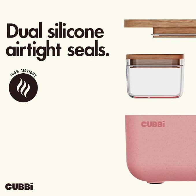 Cubbi - Airtight Box with Tray - Silicone Seals - 100% Air-Tight Storage Box with Accessories – Pink
