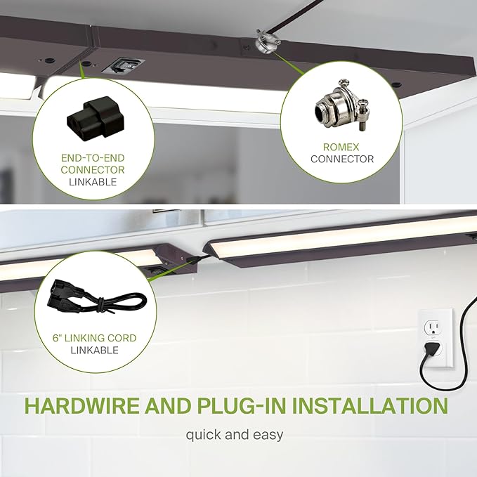 ASD Swivel LED Under Cabinet Lighting Plug in or Hardwired 32 Inch, Dimmable Under Cabinet Lights with High/Low/Off Switch, 3CCT 2700K-4000K, Linkable Under Counter Lights for Kitchen, Bronze, ETL