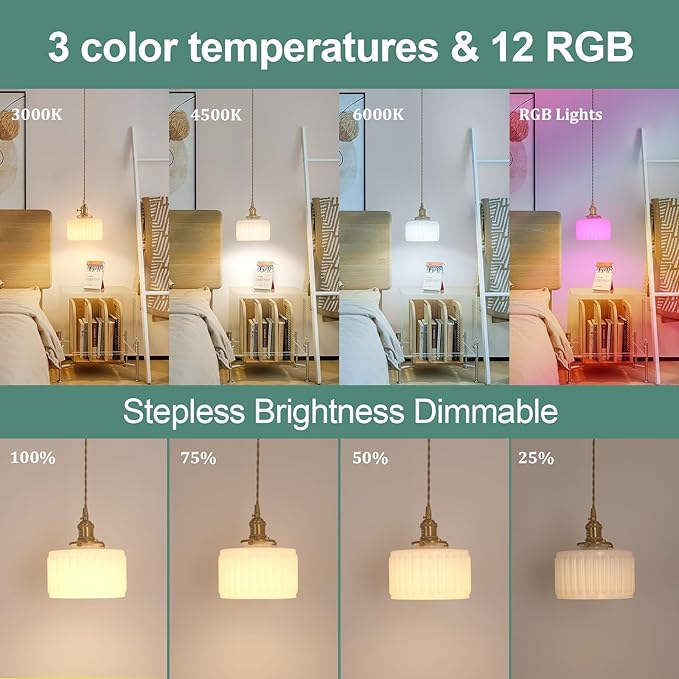 Shenmoyl Battery Operated Pendant Light 5000mAh Rechargeable Chandelier with Remote Control Wireless Adjustable Hanging White Striped Light for Kitchen Island Dining Room Hallway, 2 Pack