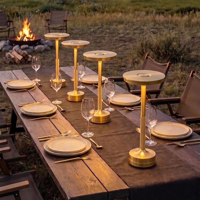Rechargeable Cordless Table Lamp Set of 2, Portable Battery Operated LED Table Light, 3 Color Stepless Dimming with Touch Sensor & Memory Function for Outdoor Camping Patio café Restaurant Bars, Gold