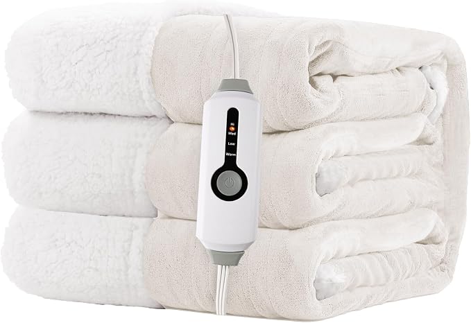 Electric Heated Blanket Full Size 72"x84" – ETL Certified for Safe Overnight, 4 Heat Settings & 10H Auto Off, Dual-Sided Microplush Sherpa for Home Theater Night, Machine Washable – Lvory