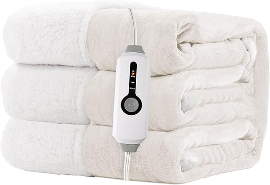 Electric Heated Blanket Full Size 72"x84" – ETL Certified for Safe Overnight, 4 Heat Settings & 10H Auto Off, Dual-Sided Microplush Sherpa for Home Theater Night, Machine Washable – Lvory