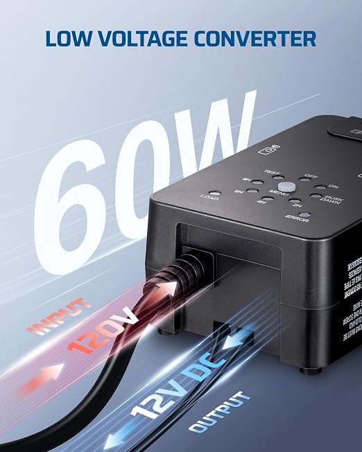 DEWENWILS 60W Low Voltage Transformer with Remote Control, 120V AC to 12V DC, Dusk to Dawn Sensor & Timer, Weatherproof Low Voltage Landscape Transformer for Spotlights, Garden Lights, Pathway Lights
