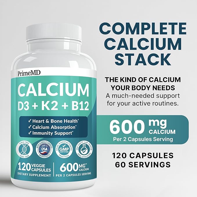 4-in-1 Calcium Supplements for Women & Men - Calcium Citrate with D3 K2 Vitamin 5000 IU - Calcium 600mg with Vitamin D3 K2 - Everyday Vitality Supplement - Vegan-Friendly, Gluten-Free (480 Capsules)