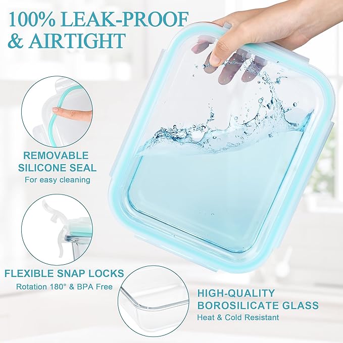 GEHE 4 Pack Large Glass Storage Containers with Airtight Lids, 78/52/36/22oz Glass Meal Prep Food Storage Containers for Baking, Storing, Leakproof, BPA Free, Microwave/Freezer/Dishwasher Safe