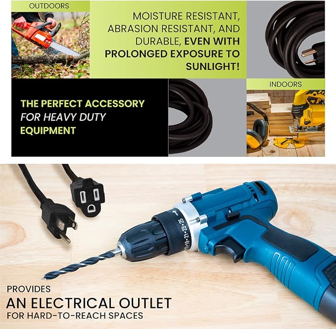 Power By GoGreen Go Green Power Inc. 16/3 50ft Black Outdoor Extension Cord - Durable, Heavy Duty, Moisture Resistant - Ideal for Tools & Equipment - GG-13750BK