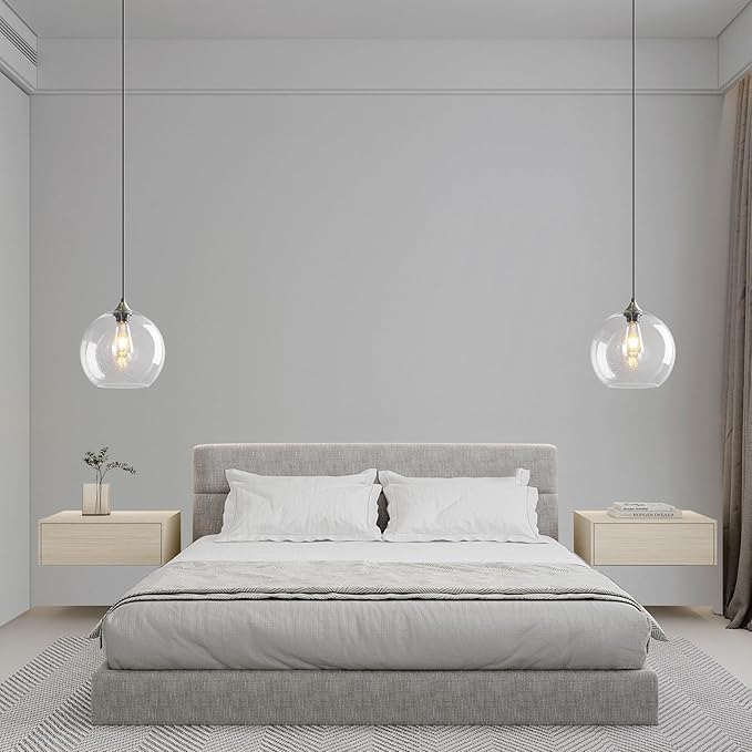 Modern 2-Pack Glass Globe Pendant Lights, Clear Modern Pendant Lighting for Kitchen Island, Clear Glass Hanging Lamps for Dining Room Living Room Bedroom, Large 9.85 Inch Fixture (Bulbs Not Included)