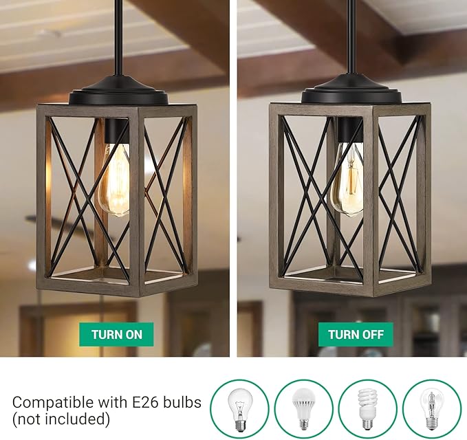 DEWENWILS Pendant Light Fixtures, Metal Hanging Light Fixture with Wooden Grain Finish, 48 Inch Adjustable Pipes for Flat and Slop Ceiling, Kitchen Island, Bedroom, Dining Hall, E26 Base