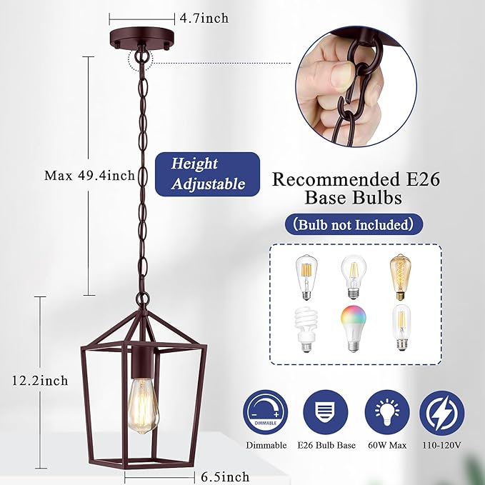 Sheetea 2-Pack Farmhouse Pendant Lights Kitchen Island, Pendant Light Fixtures Hanging Lamp for Dining Room, Modern Kitchen Pendant Lighting Over Island, Metal Cage Design, Brown