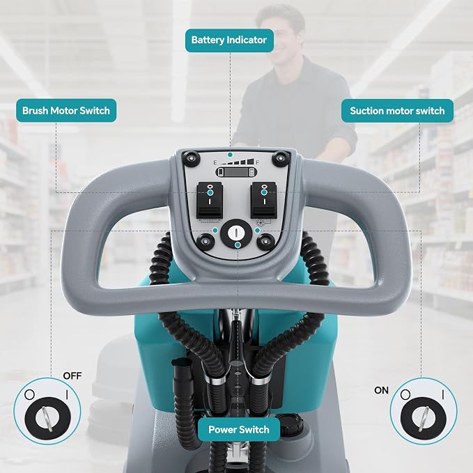 C3 15" Walk-Behind Commercial Floor Scrubber Machine, 500W Motor | 6 Gal Recovery Tank | 23" Suction Width | Brush Speed 200 RPM | 24,000 Sqft/h Coverage | Complete Set of Parts.