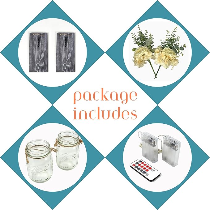 Modern Farmhouse Wall Decor, Country Wall Decor for Bedroom, Living Room, Kitchen, Rustic Wall Art with Led Fairy Lights & Rose Flowers, Wall Art Set of 2, Large Grey