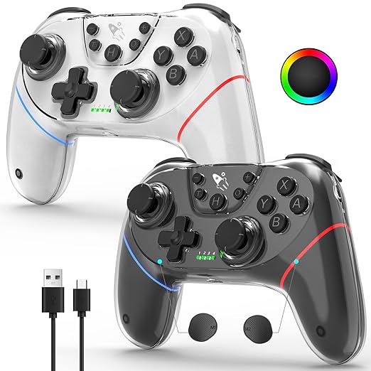 AceGamer 2 Pack Stinto Pro Wireless Controller for Nintendo Switch 2/Switch/Lite/OLED/PC/Steam, Hall Effect Joysticks & Triggers, RGB Grip, Dual Vibration/Wake-Up/Turbo/Macros/4-Way D-Pad