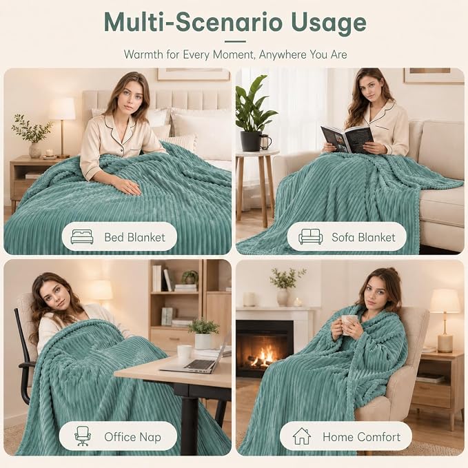 Electric Heated Blanket Queen Size 84"x90" with Cozy Flannel, 6 Heat Settings & 10 Hours Auto Off, Soft & Cozy Warming Throw for Home, Office, or Bed, Machine Washable, Bean Green
