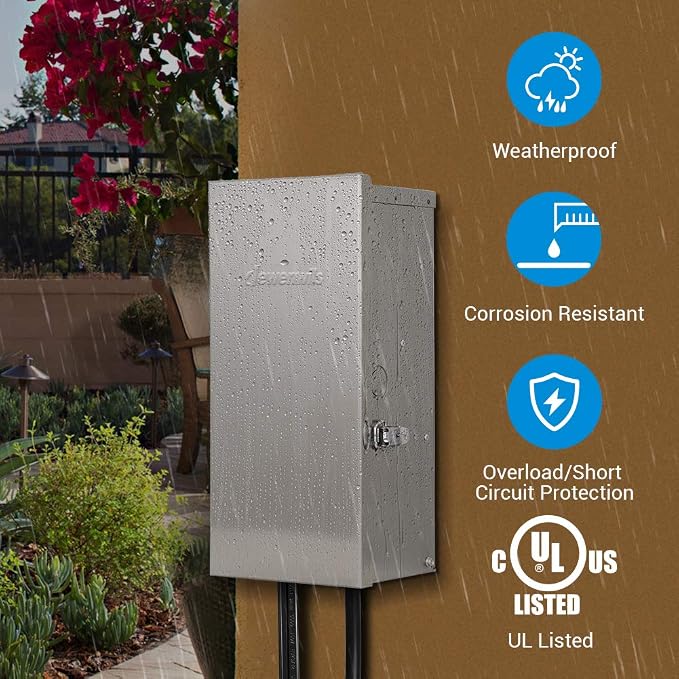 DEWENWILS 200W Multi-Tap Low Voltage Landscape Transformer, 120V AC to 12V/13V/14V/15V AC,Low Voltage Transformer for Landscape Lights, Outdoor Lights, Garden Lights, Stainlees Steel, ETL Listed