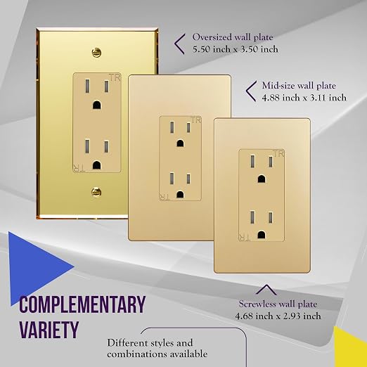 ENERLITES Elite Series Decorator Receptacle Outlet Child Safe Tamper-Resistant, Gloss Finish, Self-Grounding, 2-Pole, Residential Grade, 15A 125V, UL Listed, 61501-TR-GD-20PCS, Gold (20 Pack)