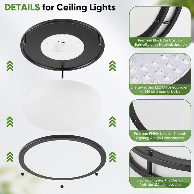 TOBUSA 36W 3600lm Super Bright LED Ceiling Light Fixtures, Modern Black Flush Mount LED Lights Daylight White 5000K, 13 Inch Dimmable Ceiling Lamps for Kitchen Bathroom Hallway Bedroom, 2 Packs