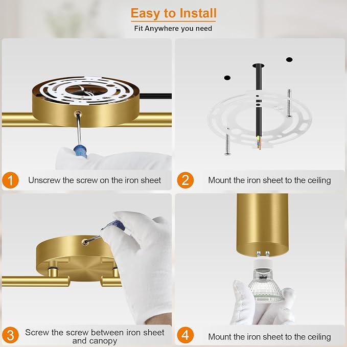 Plug in Track Lighting LED, Track Lighting Fixtures Ceiling, Gold 8-Light Kitchen Light Kit, Plug in Wall Light with 14.8ft Power Cord, Rotatable Ceiling Spotlight for Bedroom(GU10 Socket, NO Bulb)