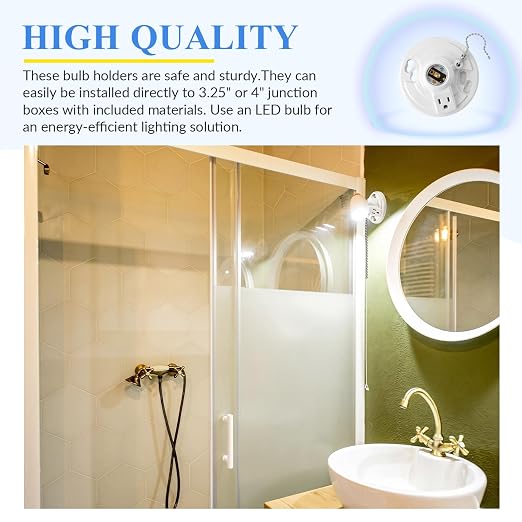 4 Pack Light Socket with Outlet and Pull Chain Light Fixture, Bulb Socket with Grounded Outlet, E27/e26 Base, Box Mount for Indoor Garage Closet Lighting (Phenolic Resin)