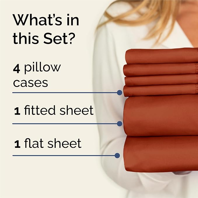 King 6 Piece Sheet Set - Comfy Breathable & Cooling - Ultra-Soft Hotel Luxury Bedding Set with 8-16 Inch Deep Pockets - 1 Flat & 1 Fitted Sheet & 4 Pillowcases - Wrinkle Free & Easy Care - Terracotta