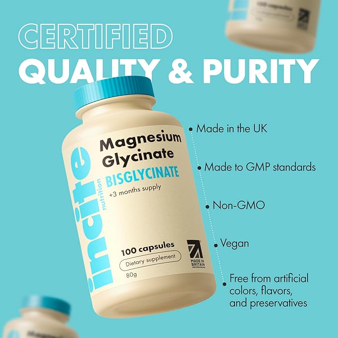 Bisglycinate de Magnésium 500mg - Pour 3 Mois - Haute Concentration - 100 Gélules Faciles à Avaler - Pur Bisglycinate de Magnésium - Complément Alimentaire de Magnésium - Végétalien & Sans Gluten - Aide au Sommeil - Fabriqué au Royaume-Uni