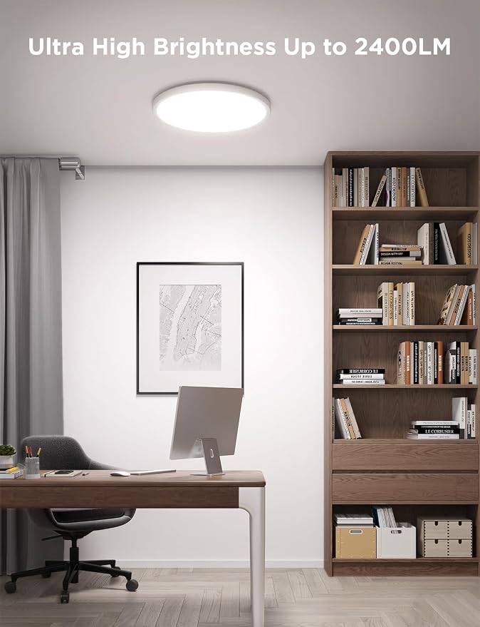 Govee Smart Ceiling Light, RGBIC LED Ceiling Light Fixture, 2400LM Flush Mount Light Fixture, DIY Colors, Works with Matter Alexa, 2700K-6500K Lights for Bedroom, Living Room,12 Inch, 1 Pack (White)