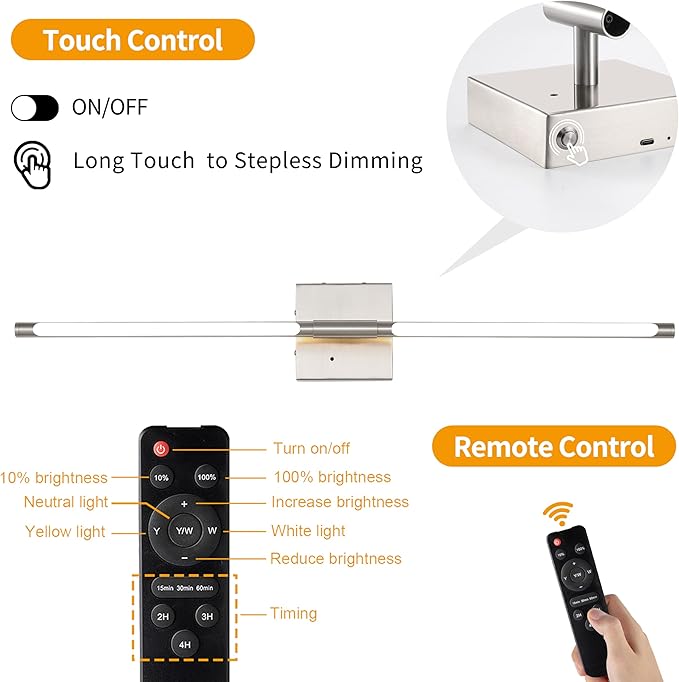 Morauroral Battery Operated Wall Sconces Set of 2, Dimmable Battery Wall Sconce with Remote Control, Sand-Nickel LED Rechargeable Sconces, 30 Inch Modern Wireless Wall Lights for Bedroom, Living Room