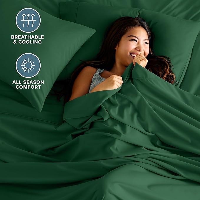 Bare Home Twin XL Sheet Set - 1800 Ultra-Soft Microfiber Twin Extra Long Bed Sheets - Double Brushed - Deep Pockets - Easy Fit - 3 Piece Set - Bedding Sheets & Pillowcases (Twin XL, Forest Green)