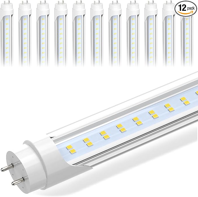 JESLED 4FT LED T8 Type A+B Tube Lights, 24W(65W Equivalent), 3200LM, 5000K, Single or Double End Powered, Plug and Play or Ballast Bypass, 4 Foot T10 T12 Fluorescent Bulbs Replacement, Clear(12-Pack)