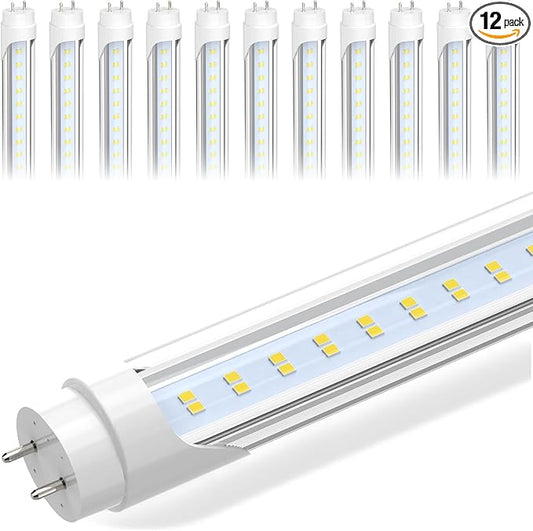 JESLED 4FT LED T8 Type A+B Tube Lights, 24W(65W Equivalent), 3200LM, 5000K, Single or Double End Powered, Plug and Play or Ballast Bypass, 4 Foot T10 T12 Fluorescent Bulbs Replacement, Clear(12-Pack)